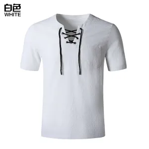 Men's Fashion Linen Hip-Hop V-Neck Yoga Tops T-shirt