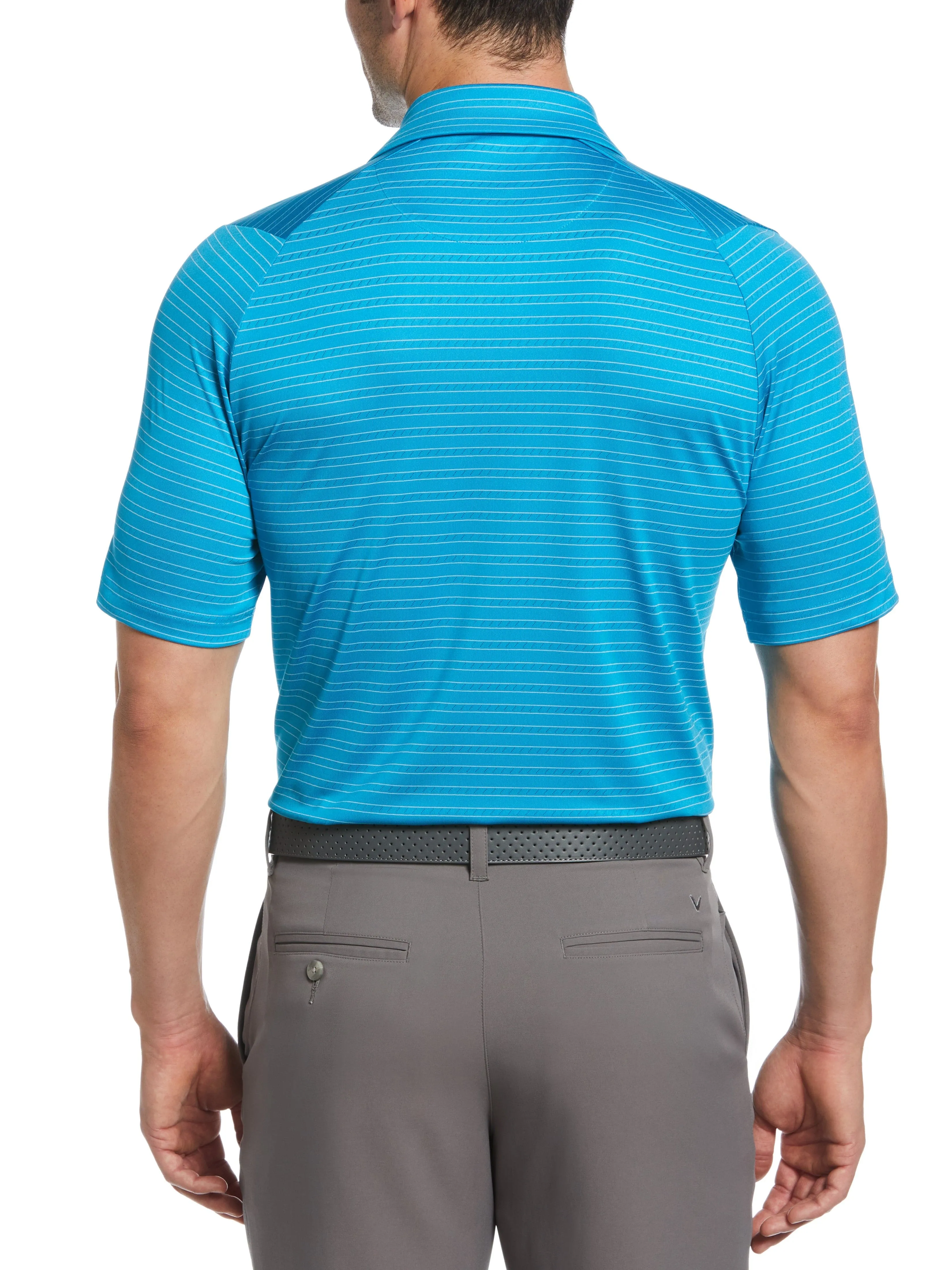 Mens Fine Line Ventilated Stripe Golf Polo Shirt