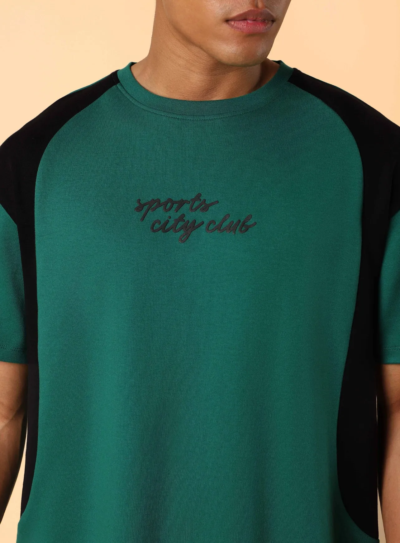 Men's Green Sports City Club Colourblock T-shirt