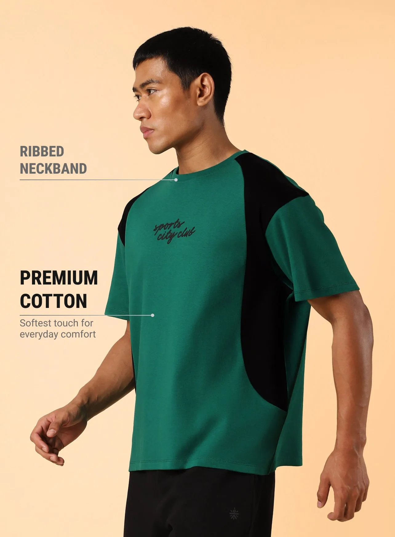 Men's Green Sports City Club Colourblock T-shirt