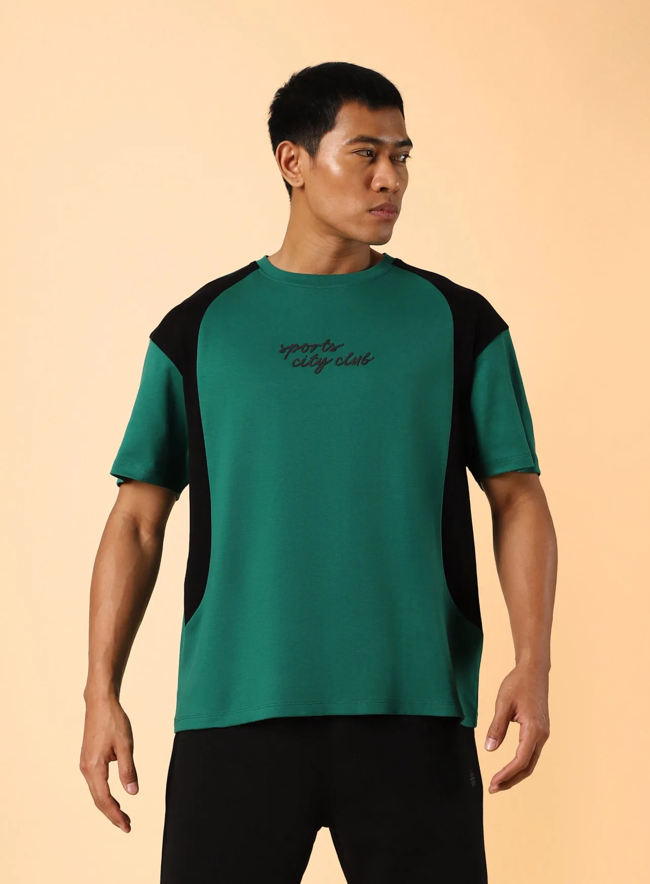 Men's Green Sports City Club Colourblock T-shirt