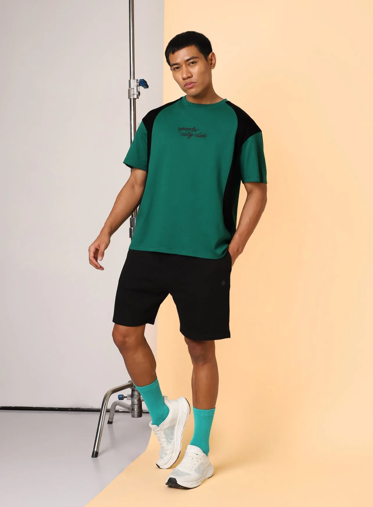 Men's Green Sports City Club Colourblock T-shirt
