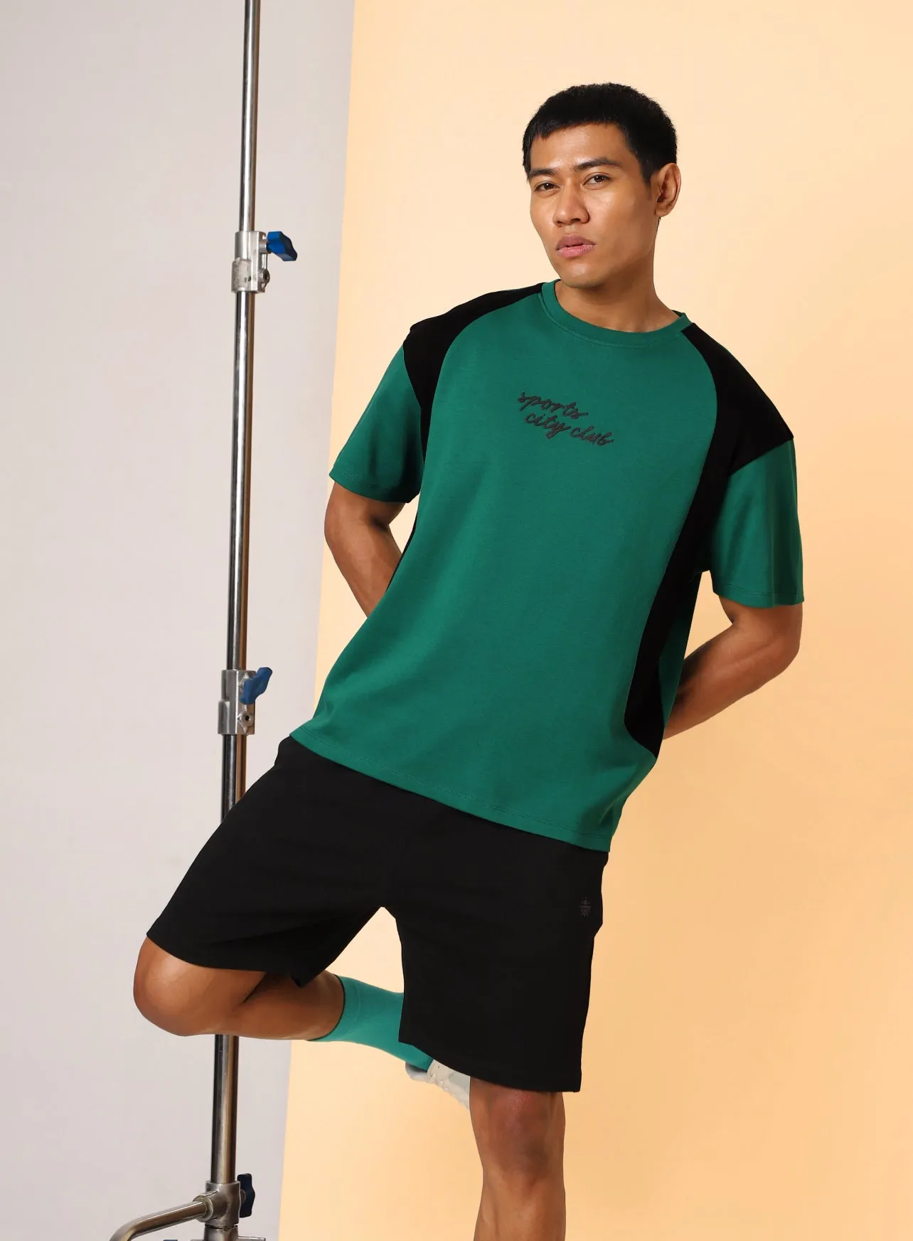 Men's Green Sports City Club Colourblock T-shirt