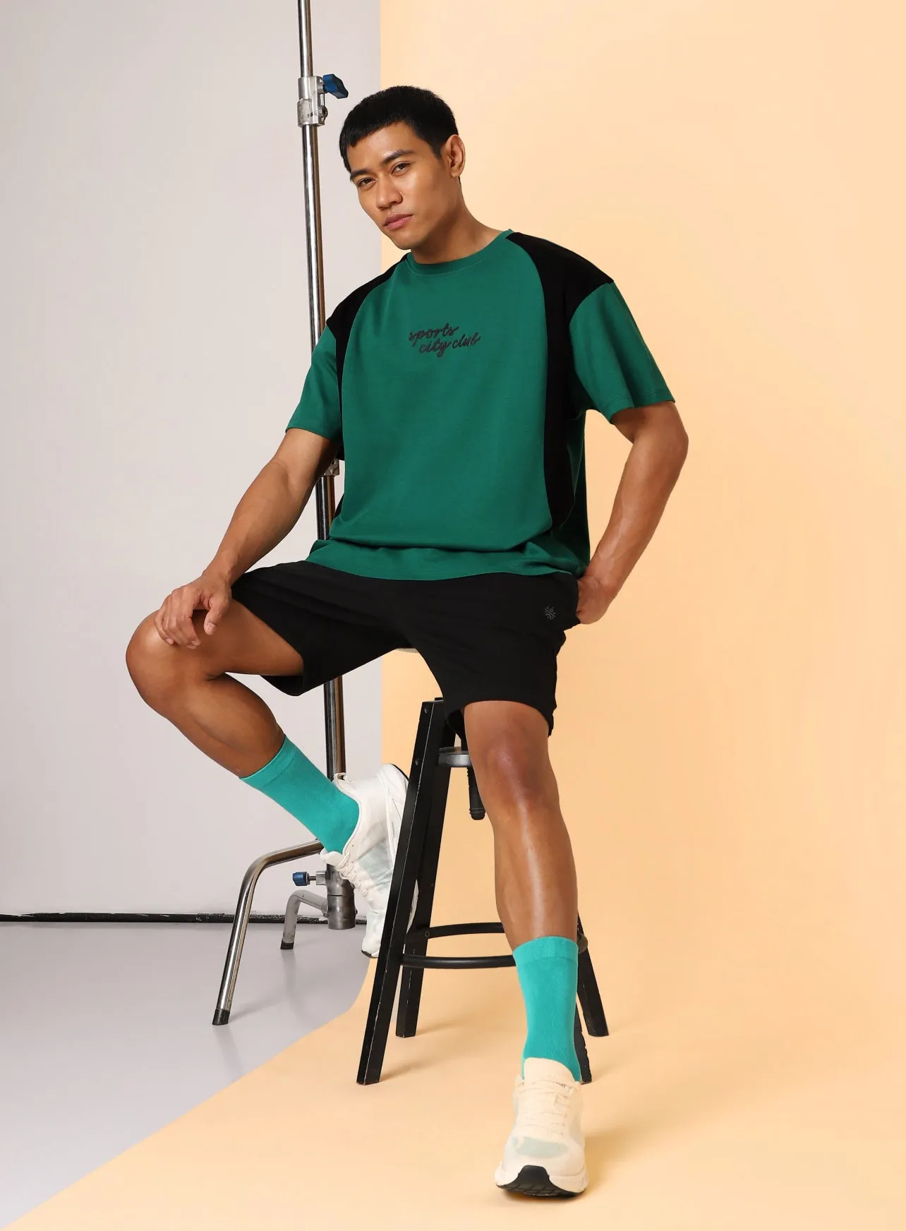 Men's Green Sports City Club Colourblock T-shirt