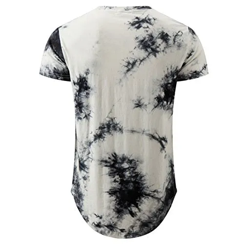 Mens Hip Hop Tie-Dyed Hipster Curve Hem T Shirt(1803ZR White XL) |