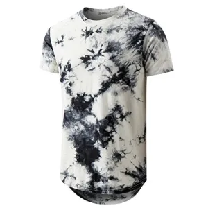 Mens Hip Hop Tie-Dyed Hipster Curve Hem T Shirt(1803ZR White XL) |