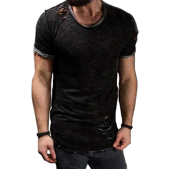 Men's Hot Trendy Round Neck Ripped T Shirt