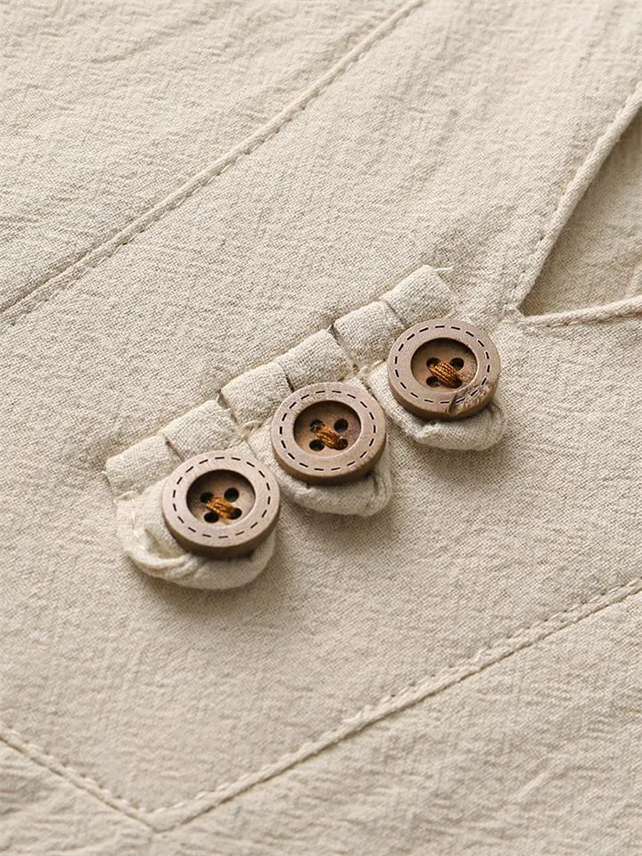 Mens Loose Comfy Linen Button Solid Color Long Sleeve T-Shirts
