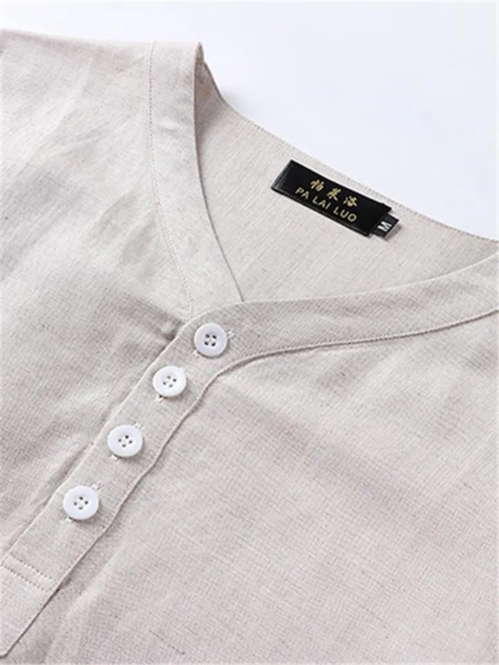 Mens Loose Comfy Linen Solid Color Long Sleeve T-Shirts