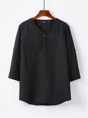 Mens Loose Comfy Linen Solid Color Long Sleeve T-Shirts