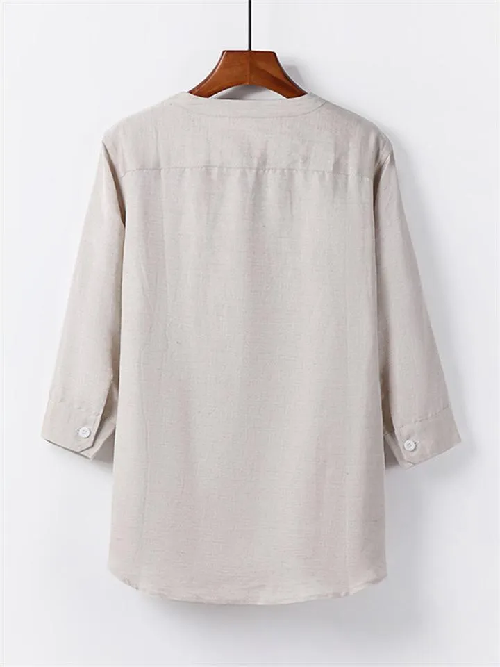 Mens Loose Comfy Linen Solid Color Long Sleeve T-Shirts