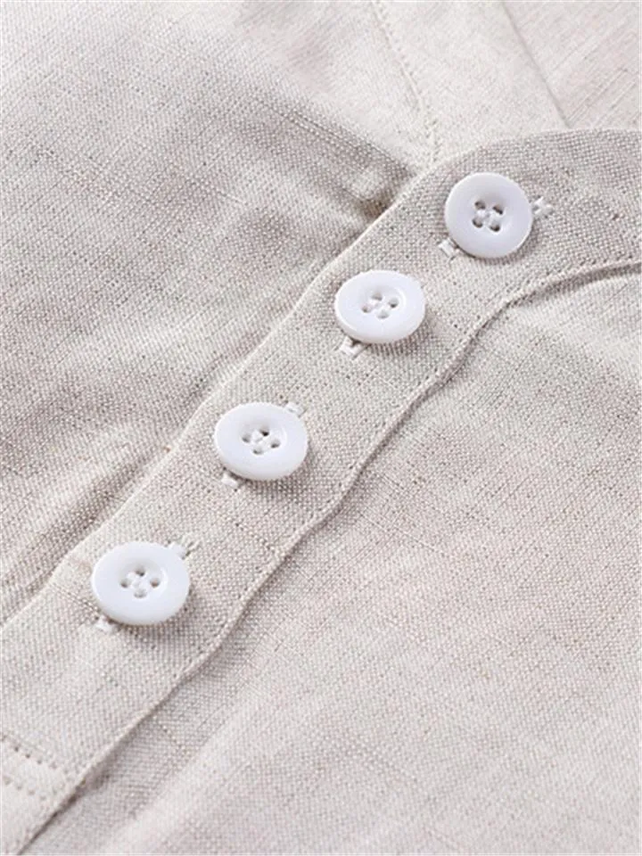 Mens Loose Comfy Linen Solid Color Long Sleeve T-Shirts