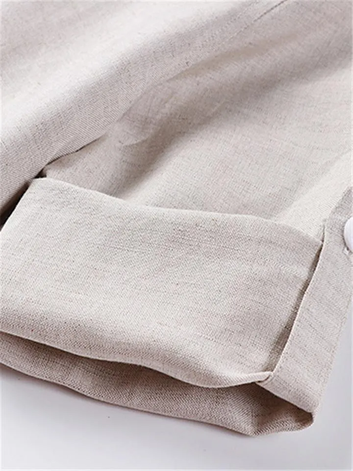 Mens Loose Comfy Linen Solid Color Long Sleeve T-Shirts