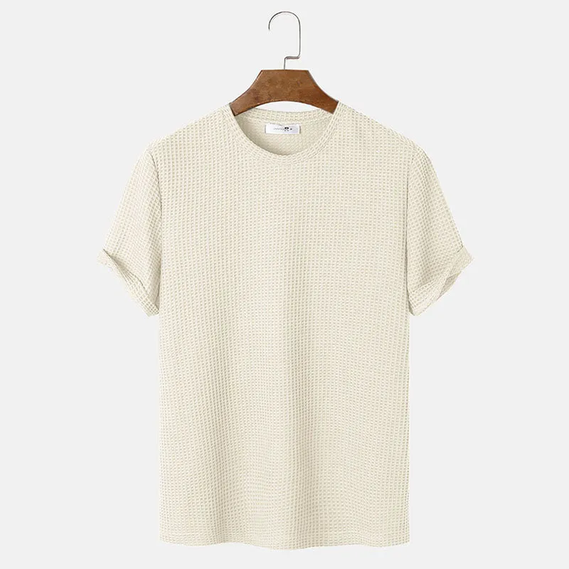 Men's Slim Fit Long Sleeve Summer T-Shirt – Solid Color Round Neck Henley, Lightweight Polyester Rayon