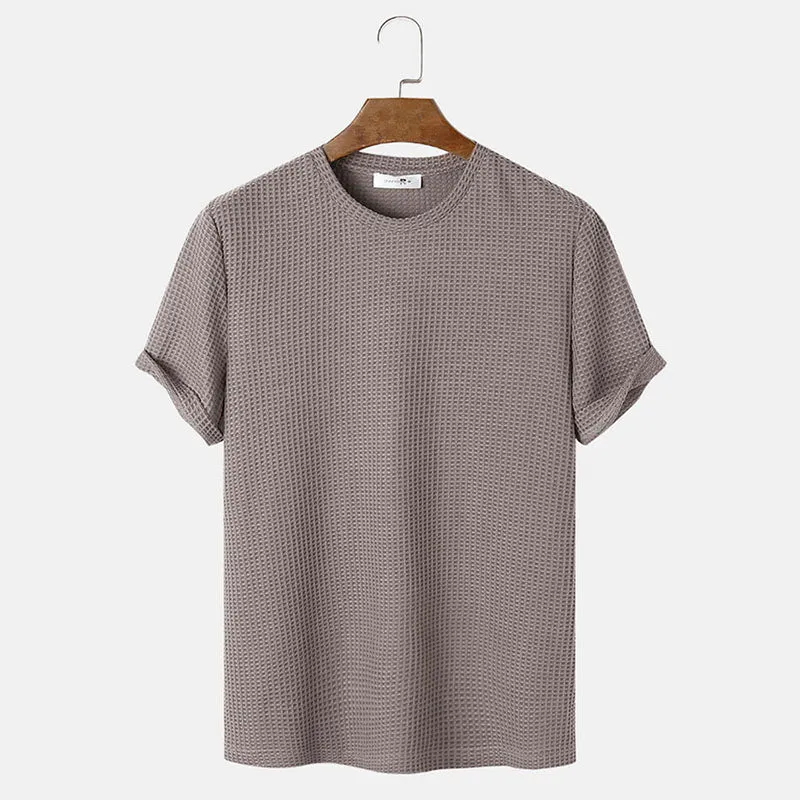 Men's Slim Fit Long Sleeve Summer T-Shirt – Solid Color Round Neck Henley, Lightweight Polyester Rayon