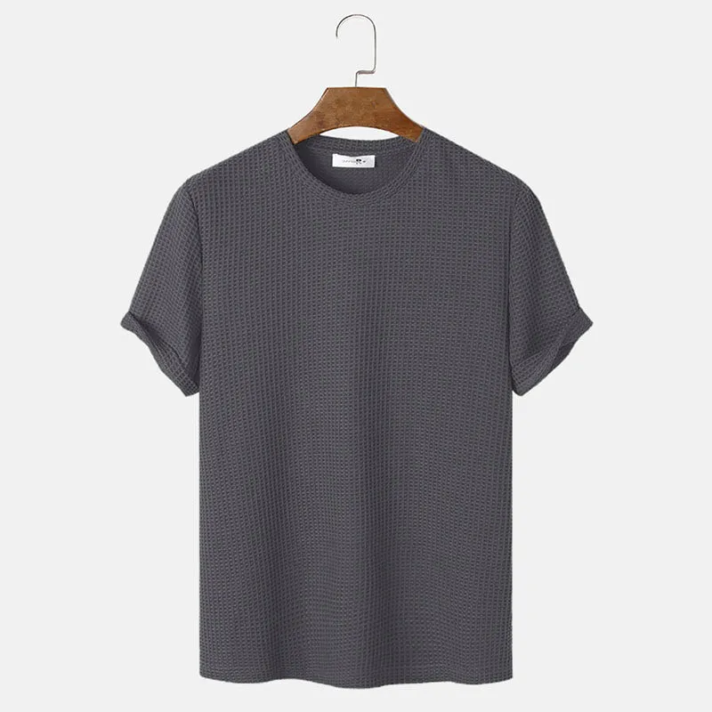Men's Slim Fit Long Sleeve Summer T-Shirt – Solid Color Round Neck Henley, Lightweight Polyester Rayon