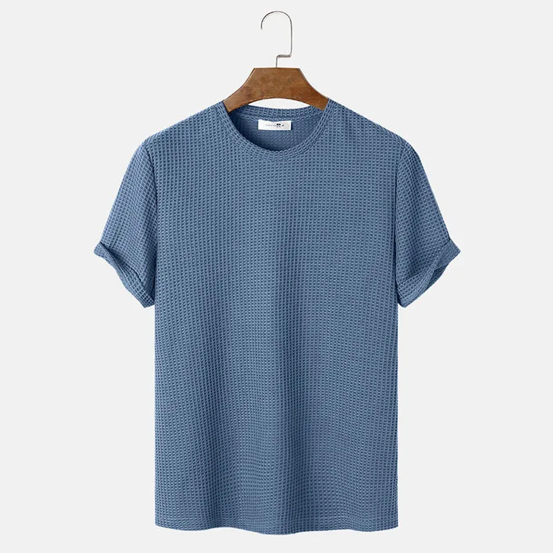 Men's Slim Fit Long Sleeve Summer T-Shirt – Solid Color Round Neck Henley, Lightweight Polyester Rayon