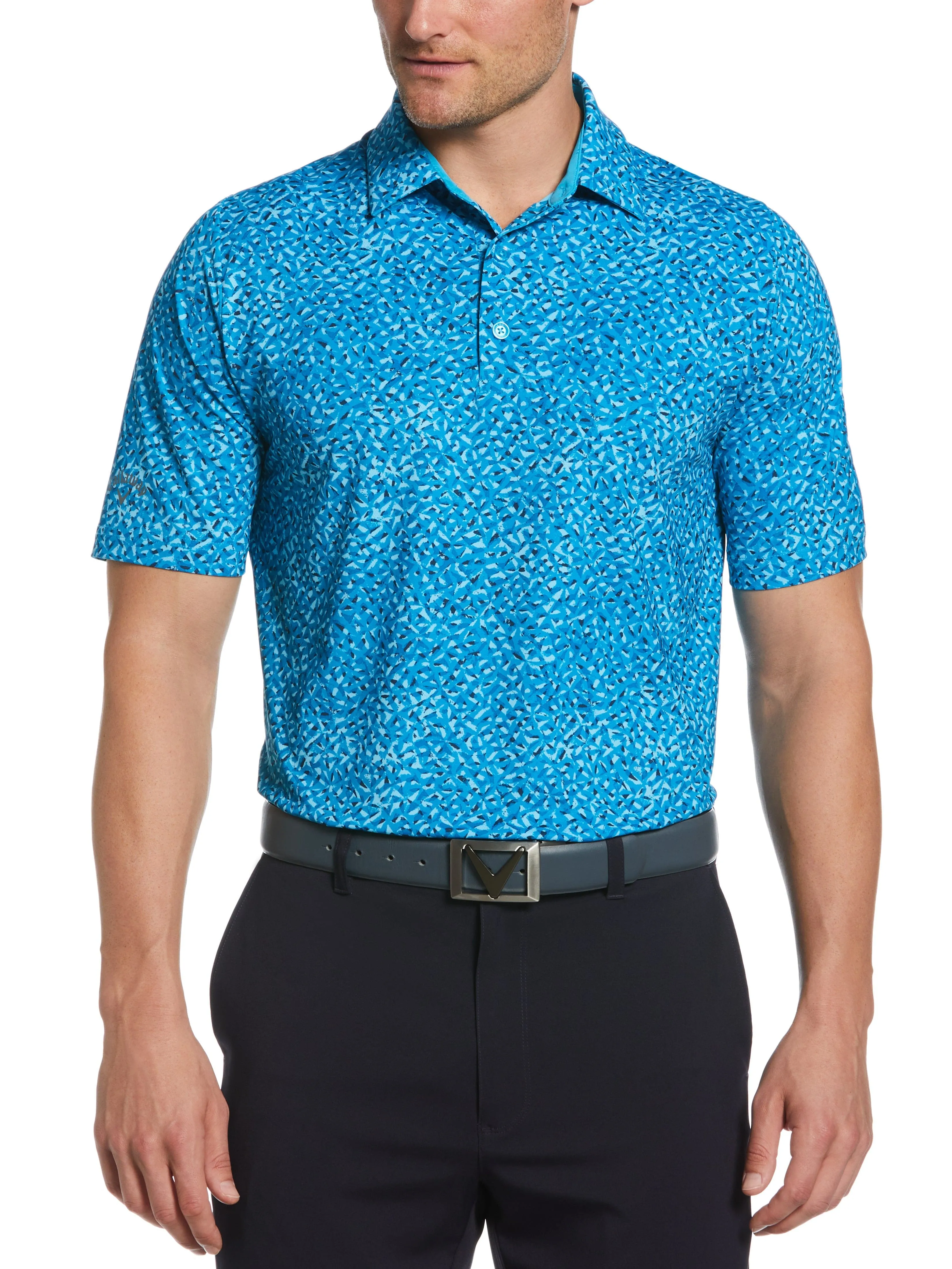 Mens Swing Tech Ventilated Layered Print Golf Polo