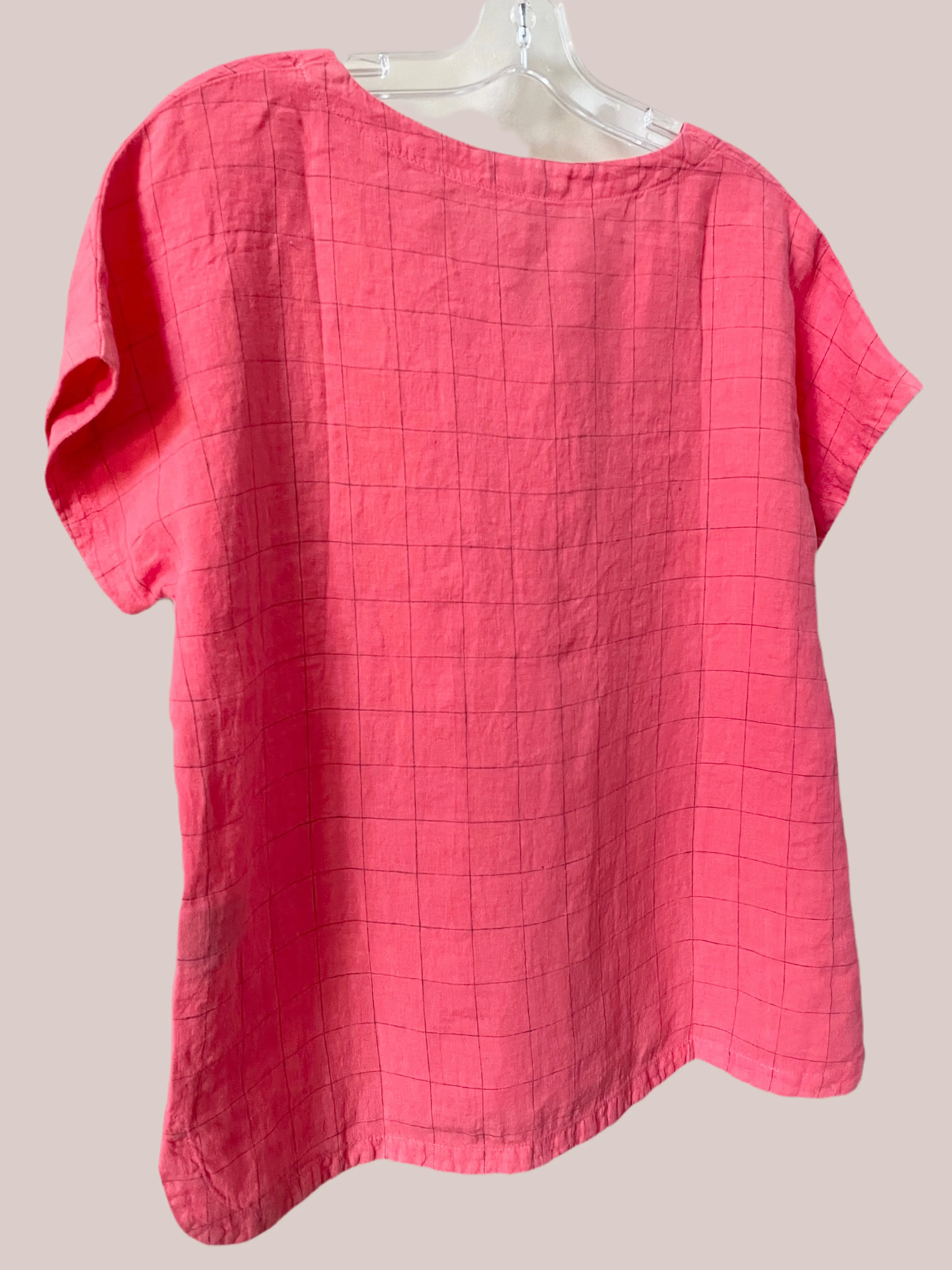 Mes Soeurs et Moi Herisson Nectarine Grid Print Linen Top
