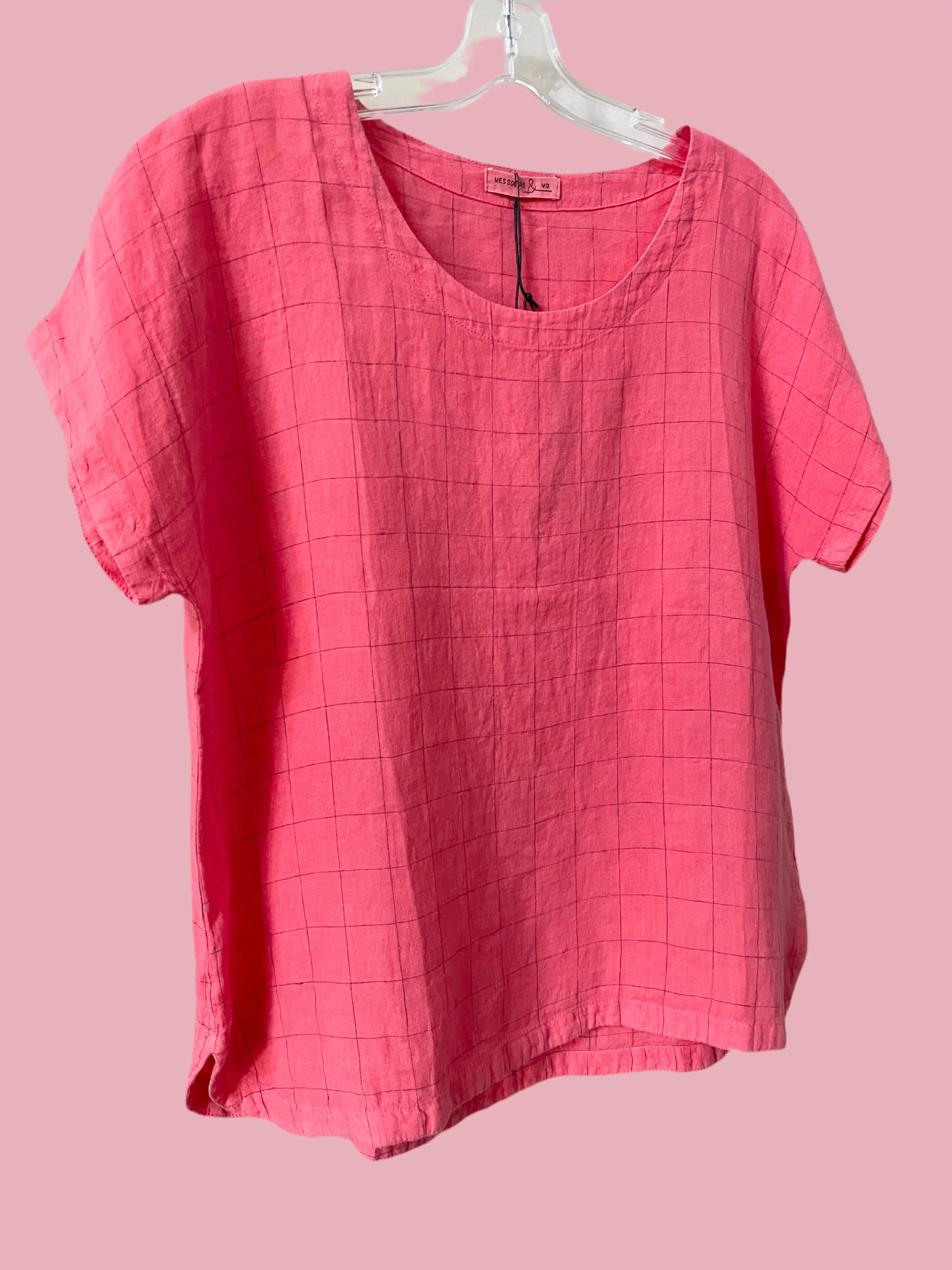 Mes Soeurs et Moi Herisson Nectarine Grid Print Linen Top
