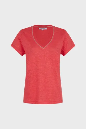 MINDY RED LINEN V-NECK T-SHIRT