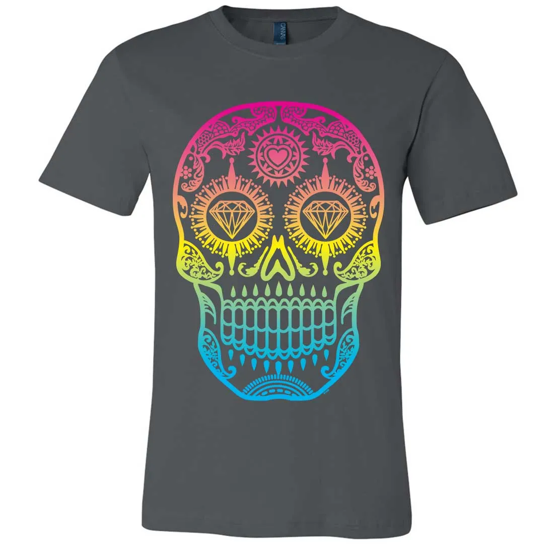 Neon Diamond Eyes Smiling Sugar Skull Asst Colors Mens Fitted Tee