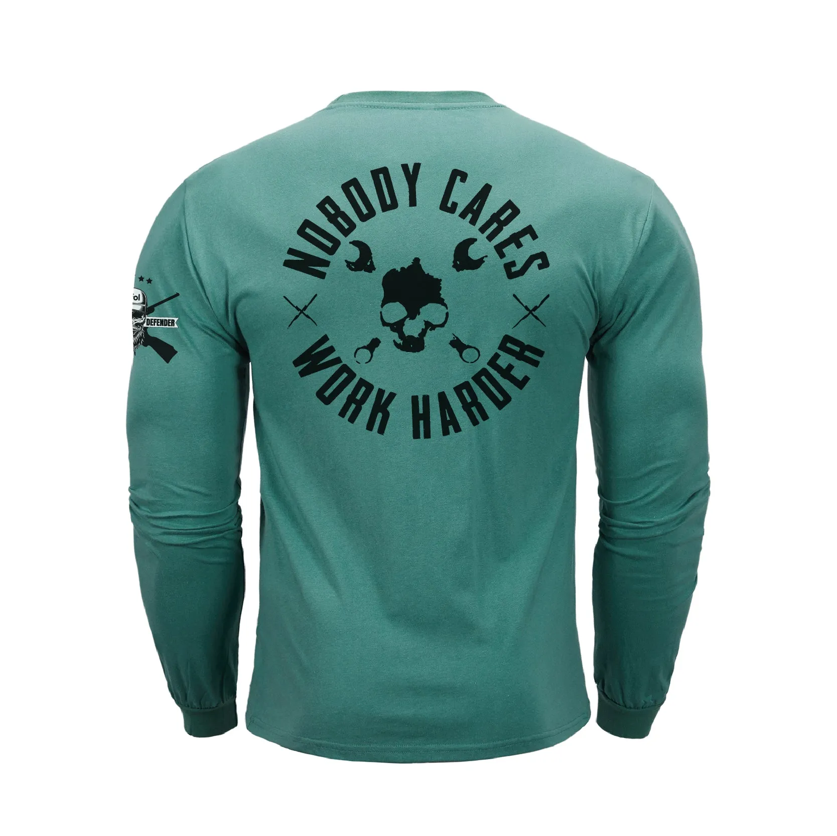NOBODY CARES SKULL  GRAPHIC LONG SLEEVE T-SHIRT