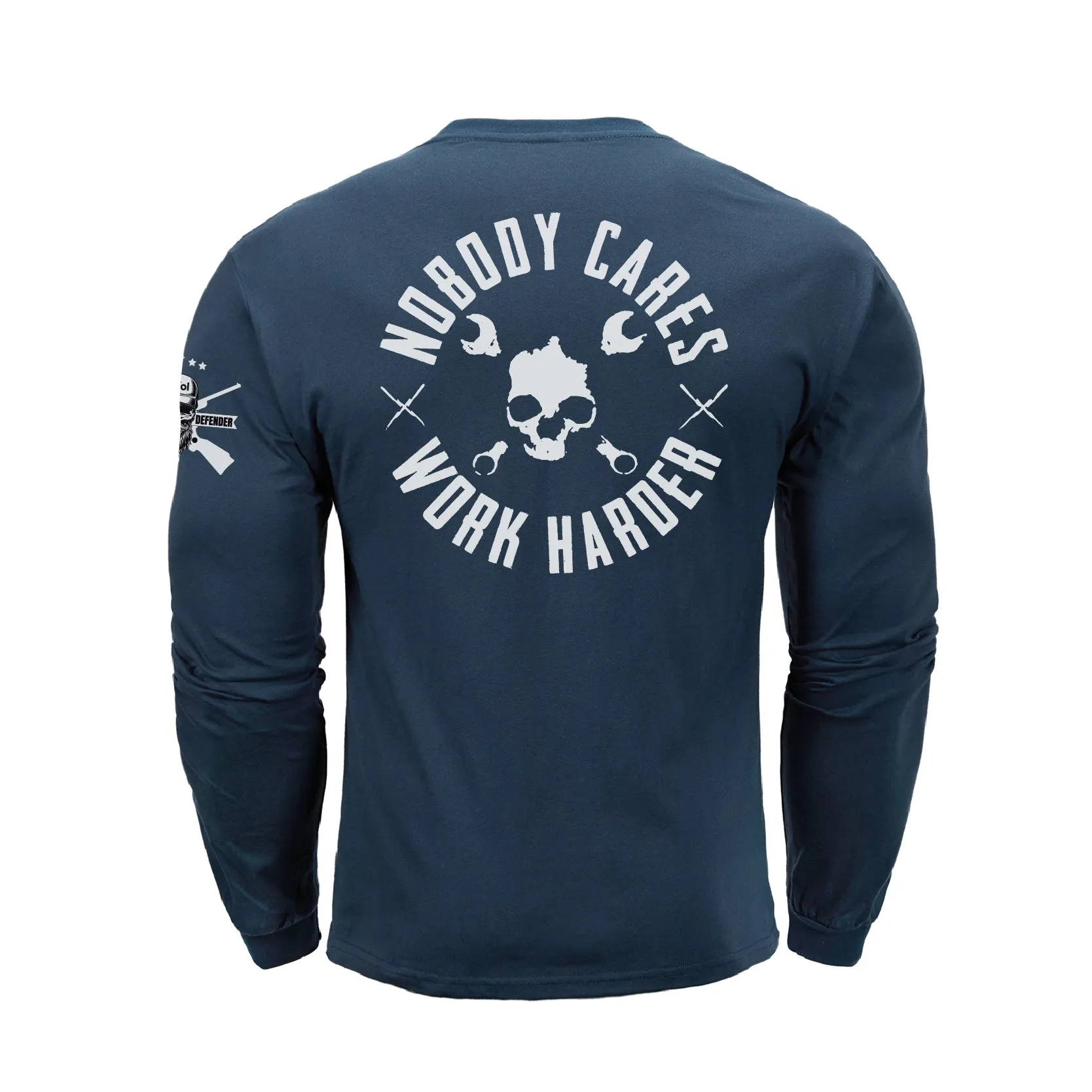 NOBODY CARES SKULL  GRAPHIC LONG SLEEVE T-SHIRT