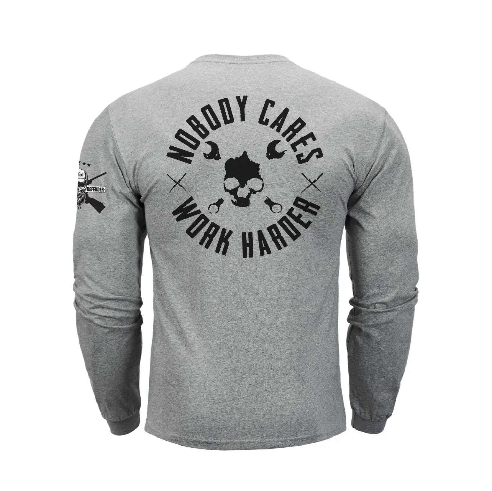 NOBODY CARES SKULL  GRAPHIC LONG SLEEVE T-SHIRT