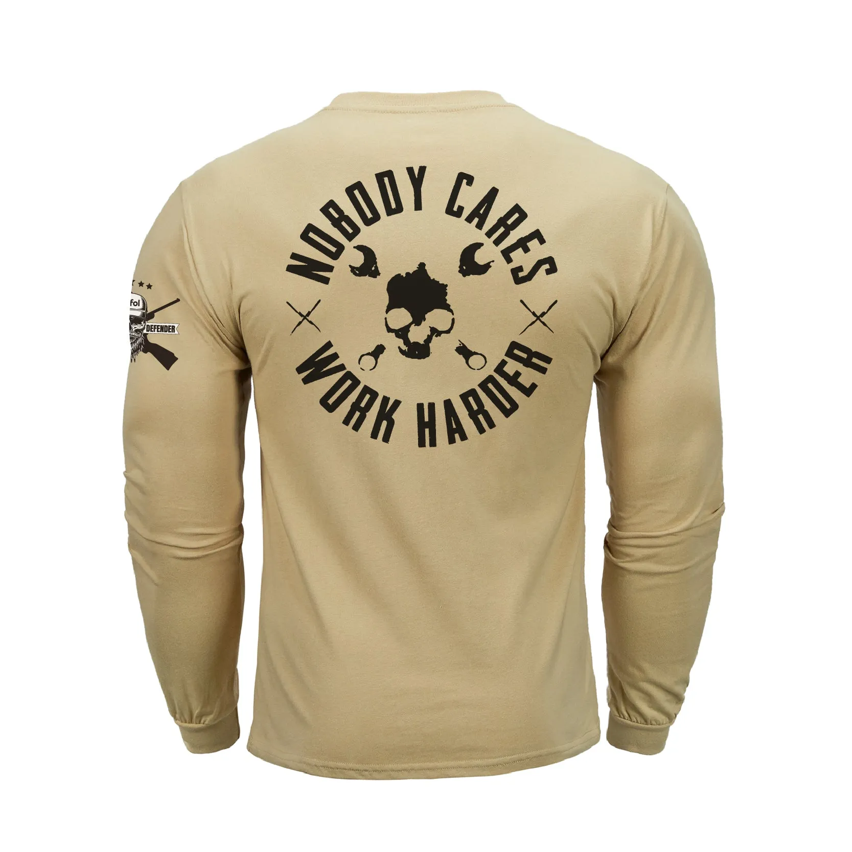 NOBODY CARES SKULL  GRAPHIC LONG SLEEVE T-SHIRT
