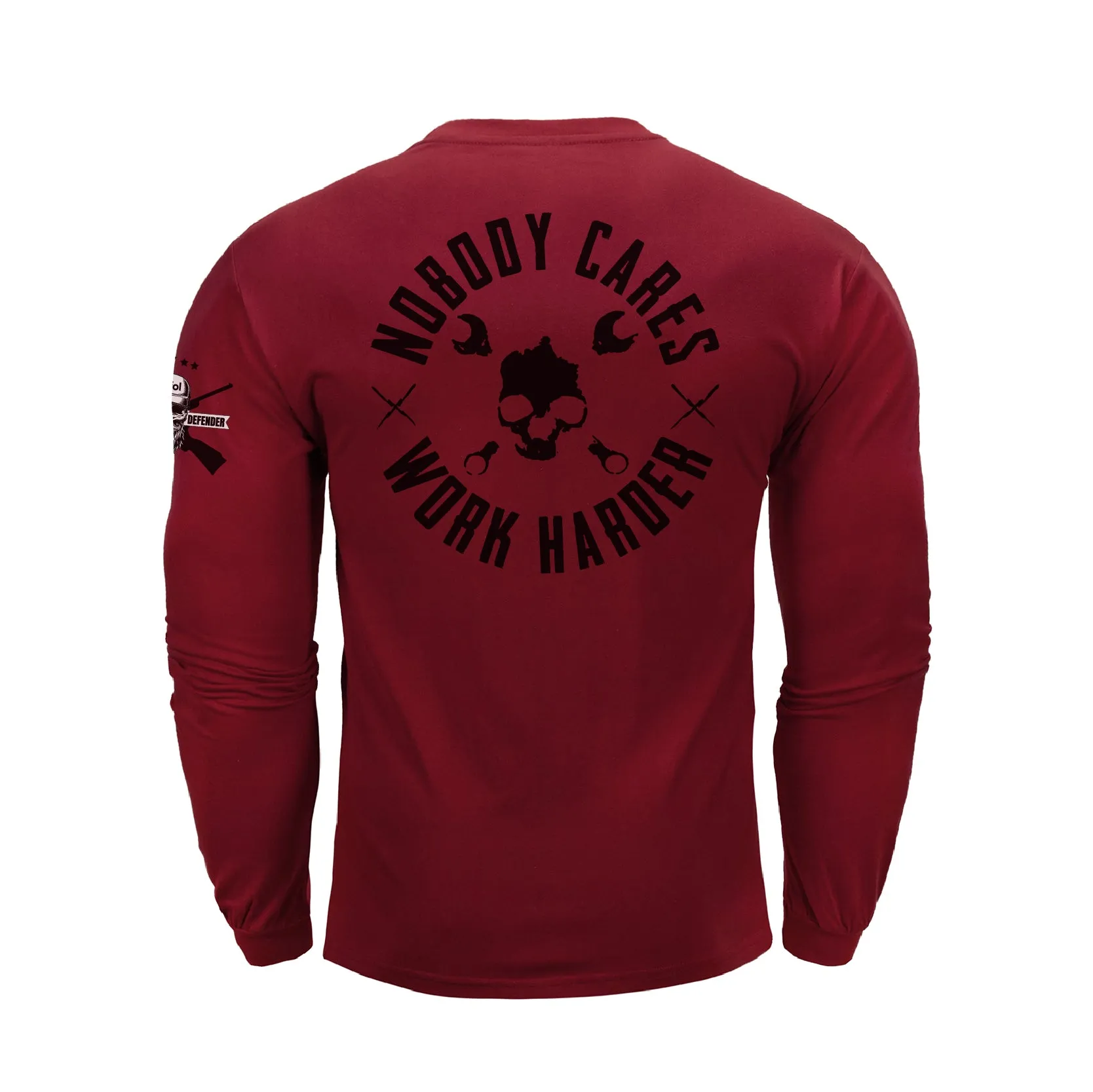 NOBODY CARES SKULL  GRAPHIC LONG SLEEVE T-SHIRT