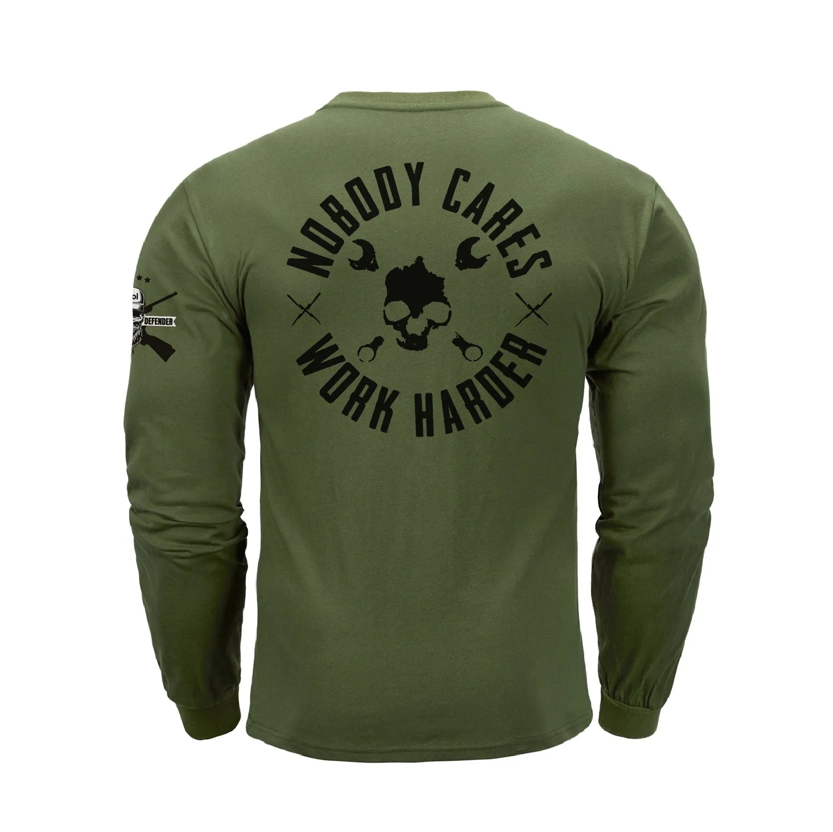 NOBODY CARES SKULL  GRAPHIC LONG SLEEVE T-SHIRT