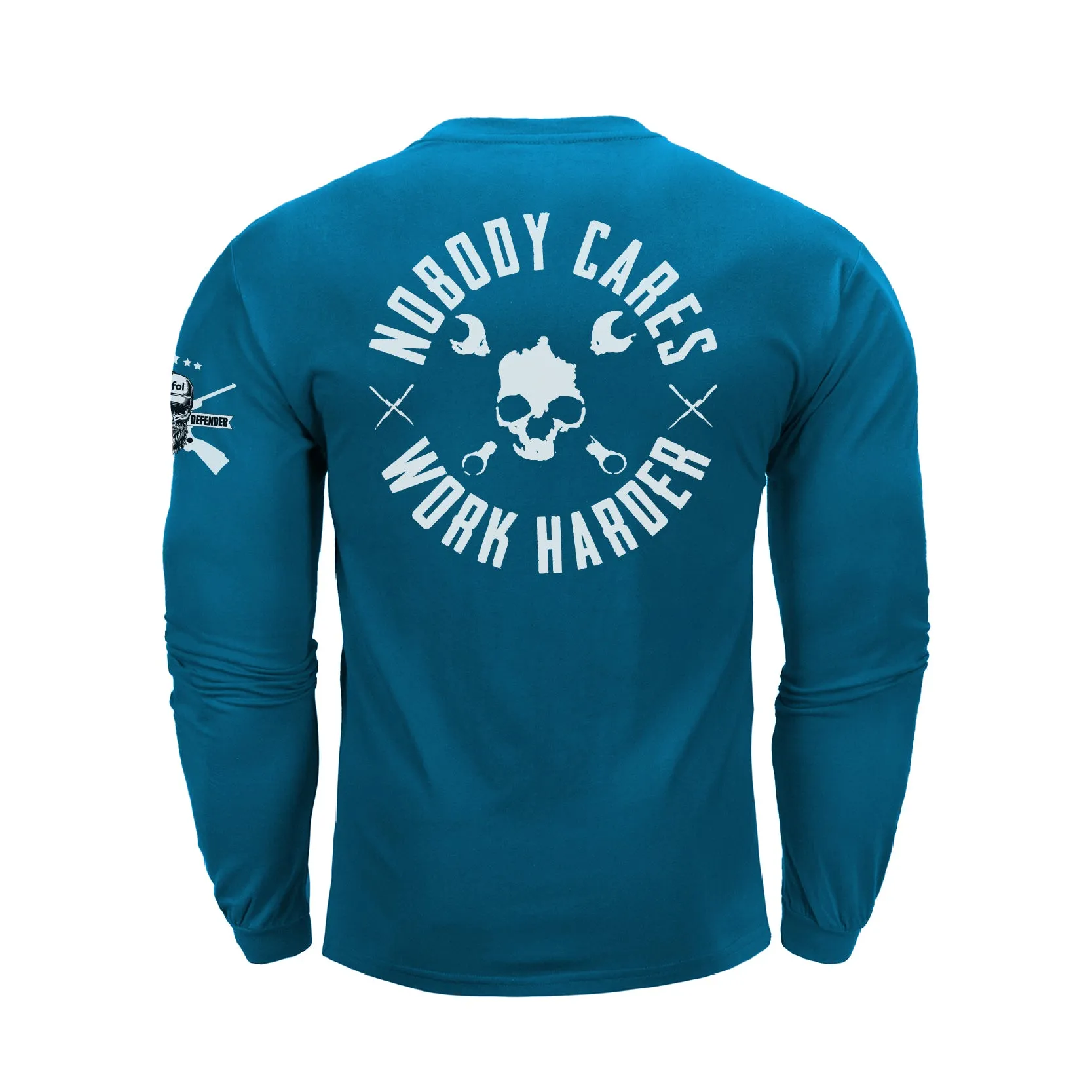 NOBODY CARES SKULL  GRAPHIC LONG SLEEVE T-SHIRT