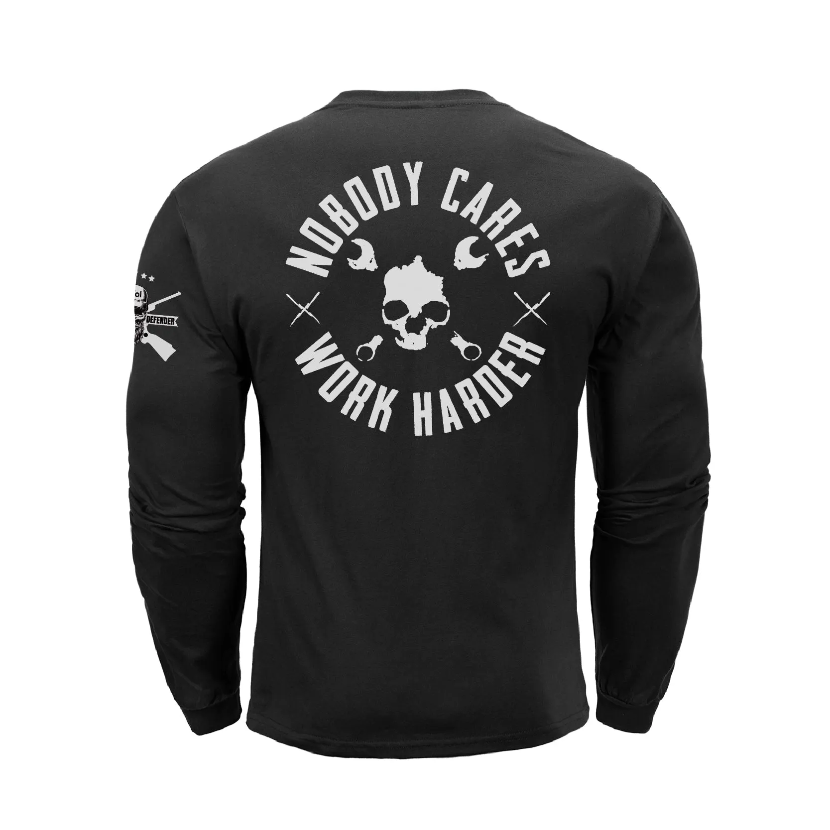 NOBODY CARES SKULL  GRAPHIC LONG SLEEVE T-SHIRT