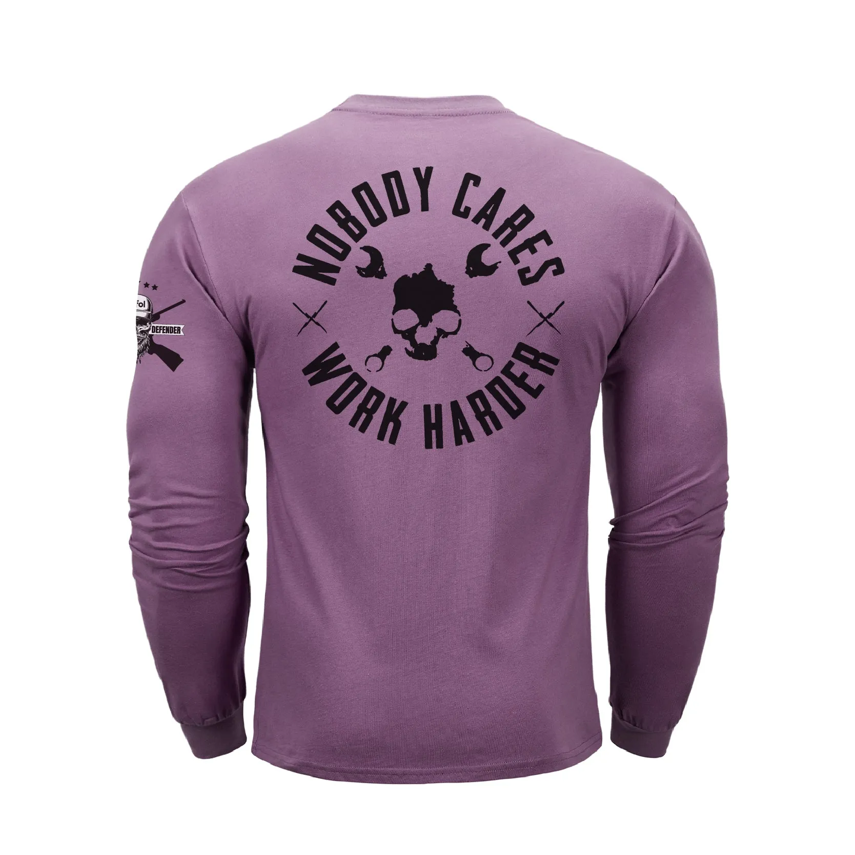 NOBODY CARES SKULL  GRAPHIC LONG SLEEVE T-SHIRT