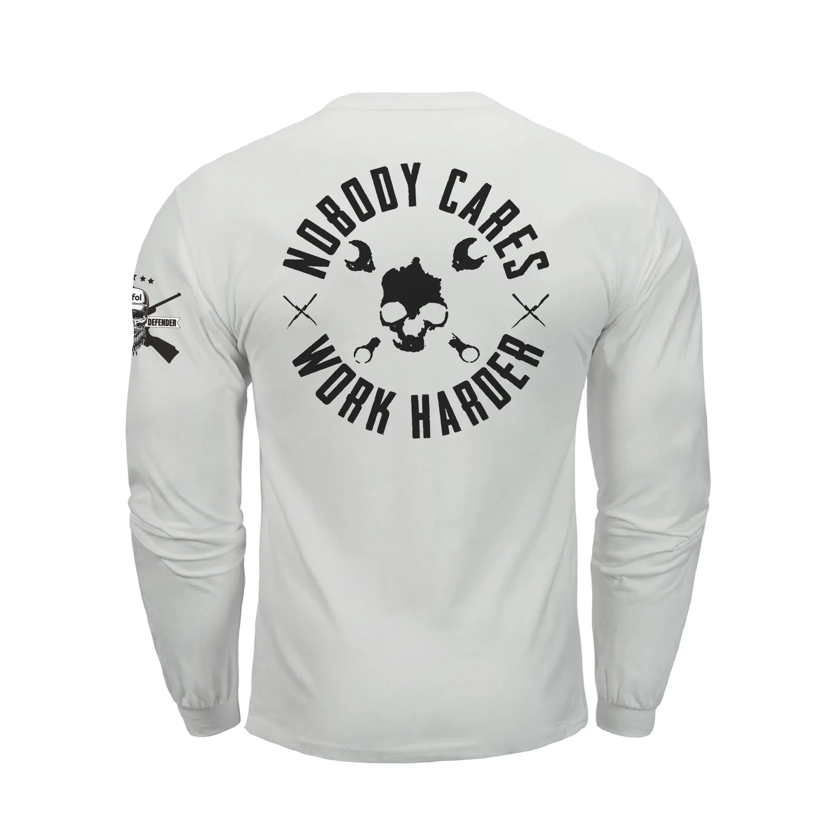 NOBODY CARES SKULL  GRAPHIC LONG SLEEVE T-SHIRT
