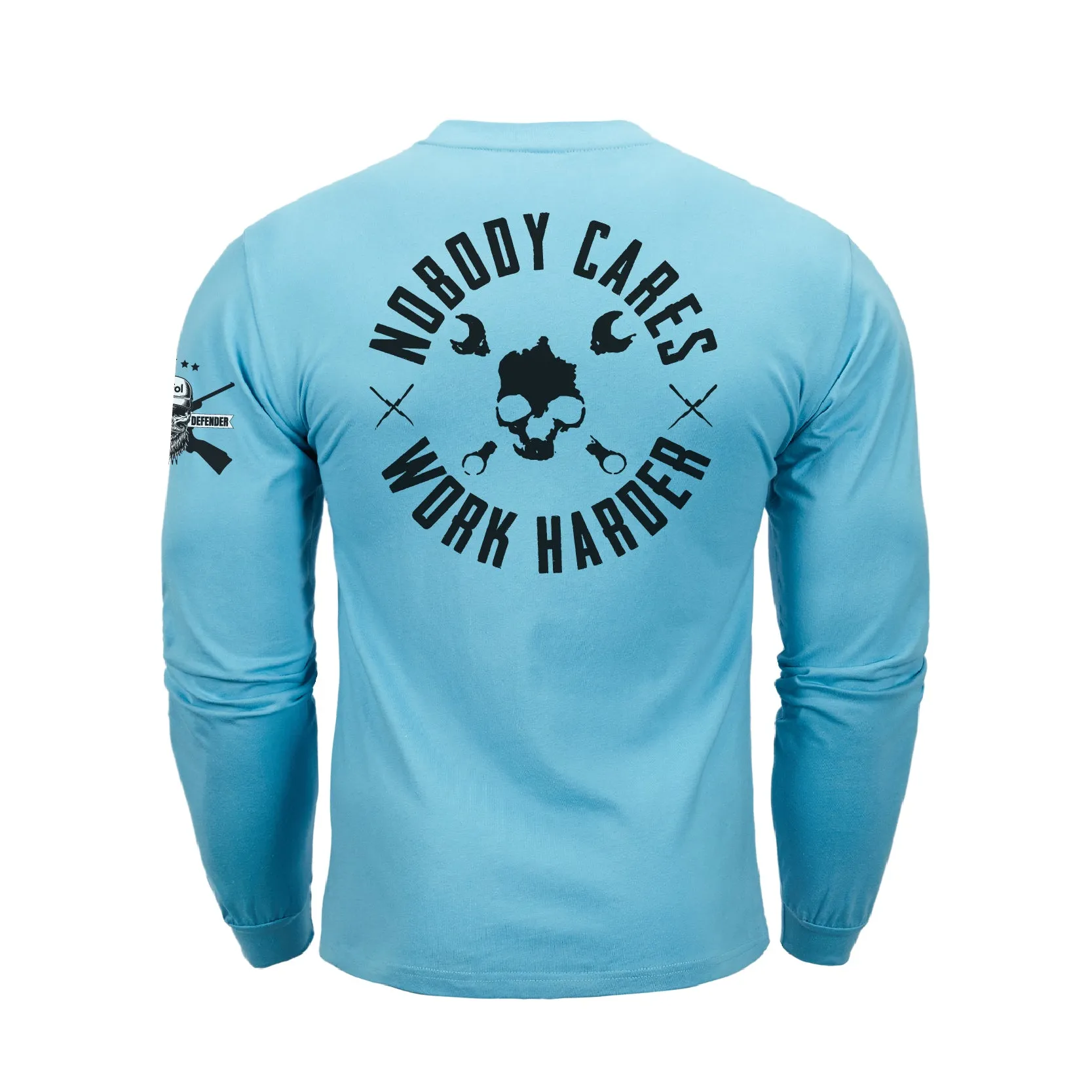 NOBODY CARES SKULL  GRAPHIC LONG SLEEVE T-SHIRT