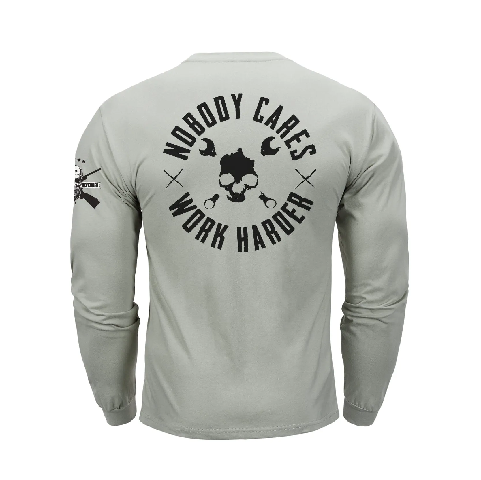 NOBODY CARES SKULL  GRAPHIC LONG SLEEVE T-SHIRT