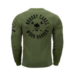 NOBODY CARES SKULL  GRAPHIC LONG SLEEVE T-SHIRT