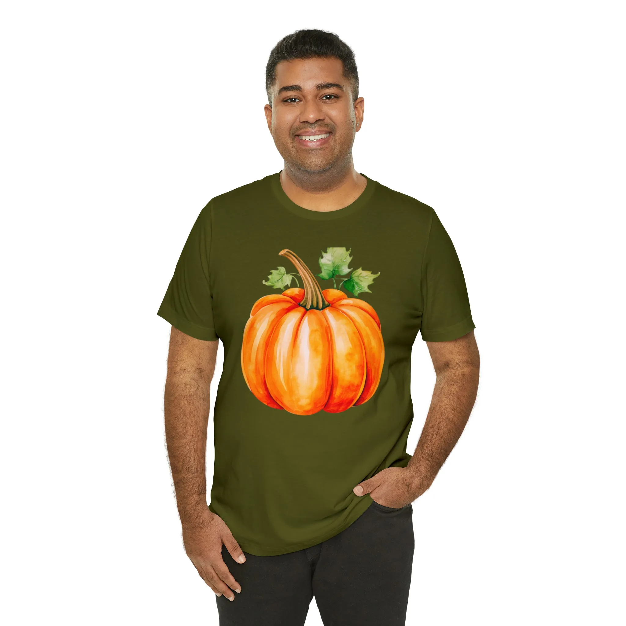 Orange Fall Pumpkin T-Shirt | Fall Thanksgiving Tee |  Bella Canvas 3001 Unisex |  Watercolor Pumpkin Short Sleeve Tshirt