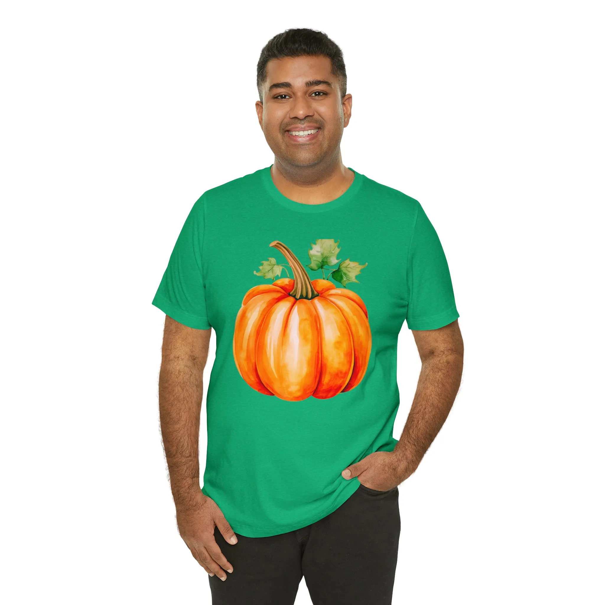 Orange Fall Pumpkin T-Shirt | Fall Thanksgiving Tee |  Bella Canvas 3001 Unisex |  Watercolor Pumpkin Short Sleeve Tshirt