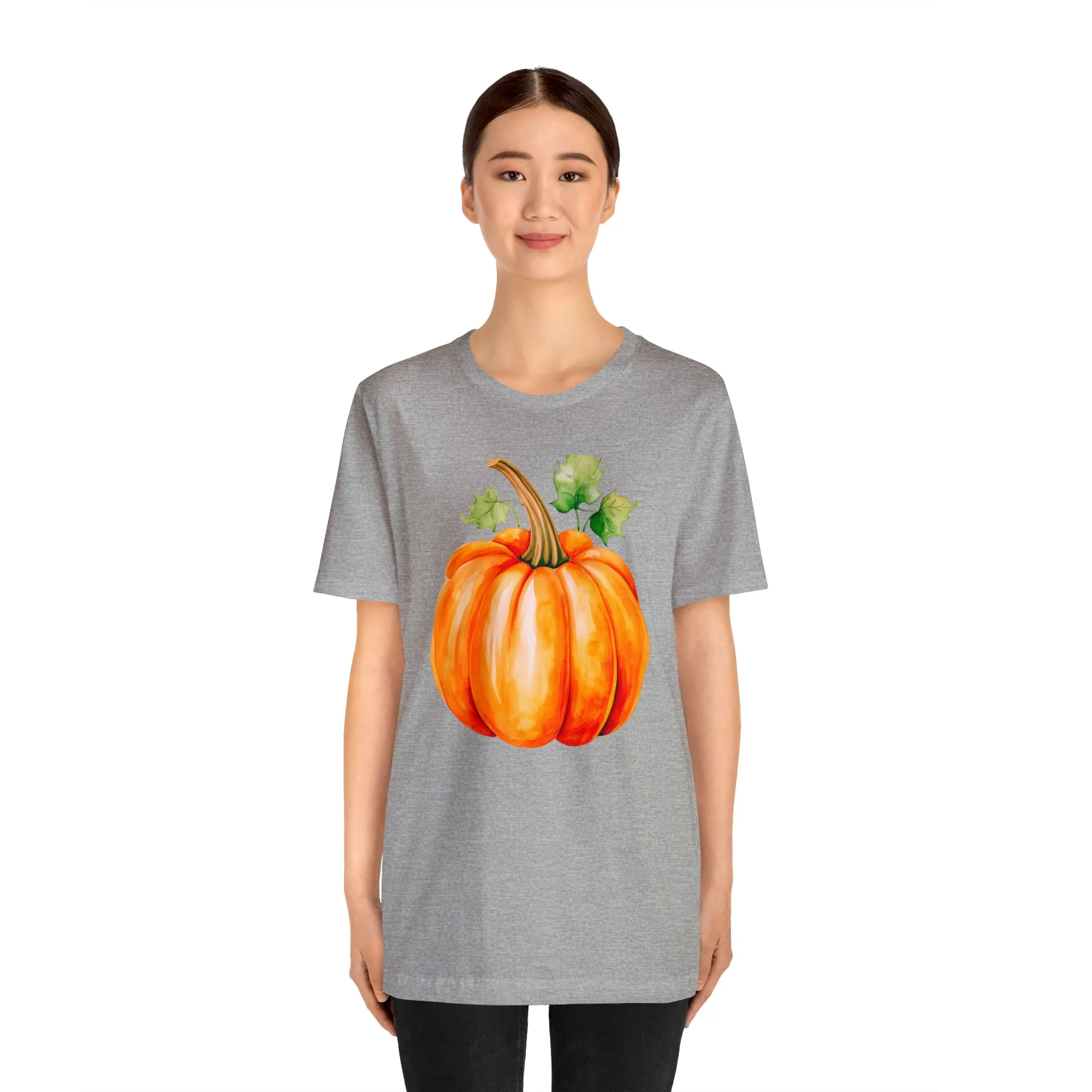 Orange Fall Pumpkin T-Shirt | Fall Thanksgiving Tee |  Bella Canvas 3001 Unisex |  Watercolor Pumpkin Short Sleeve Tshirt