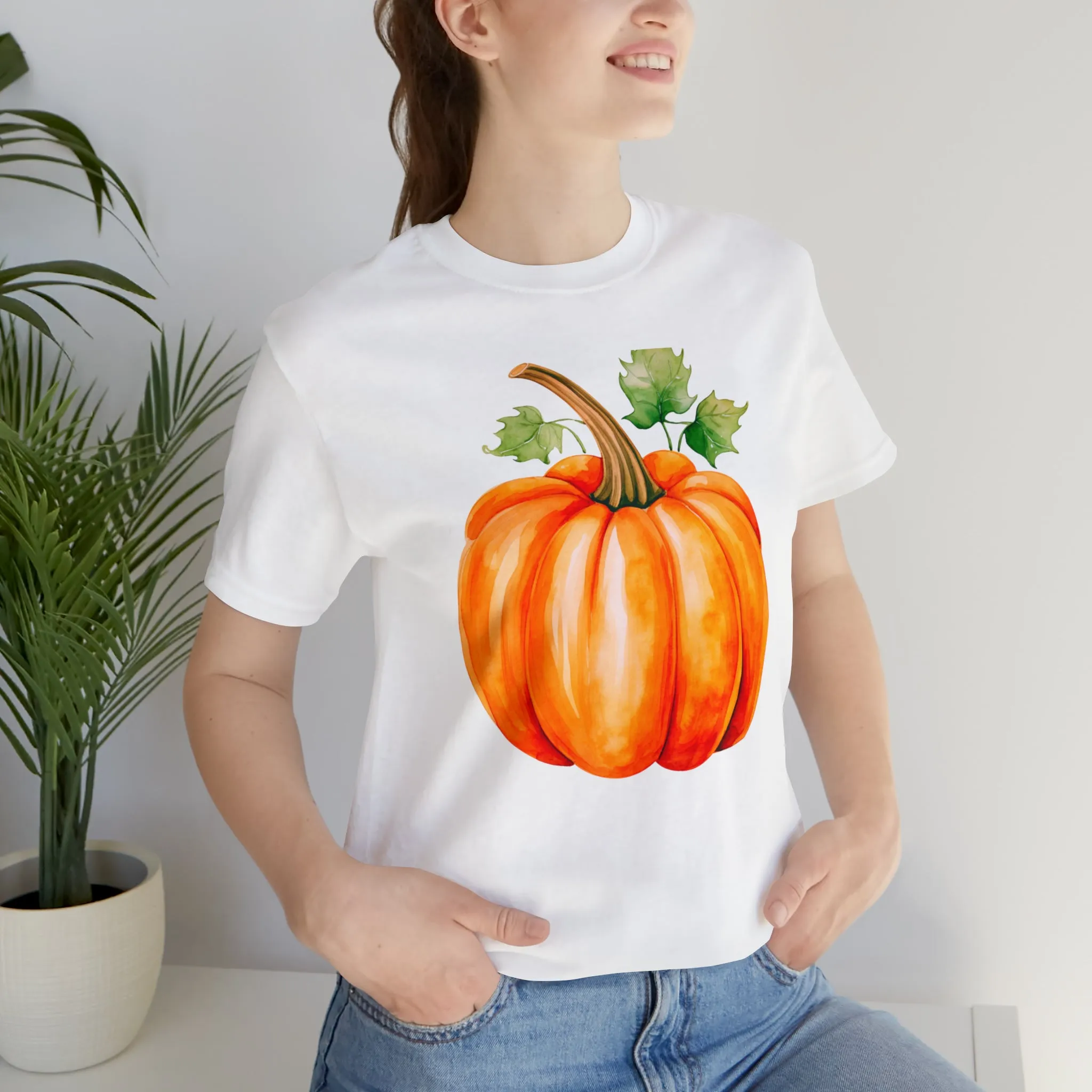 Orange Fall Pumpkin T-Shirt | Fall Thanksgiving Tee |  Bella Canvas 3001 Unisex |  Watercolor Pumpkin Short Sleeve Tshirt