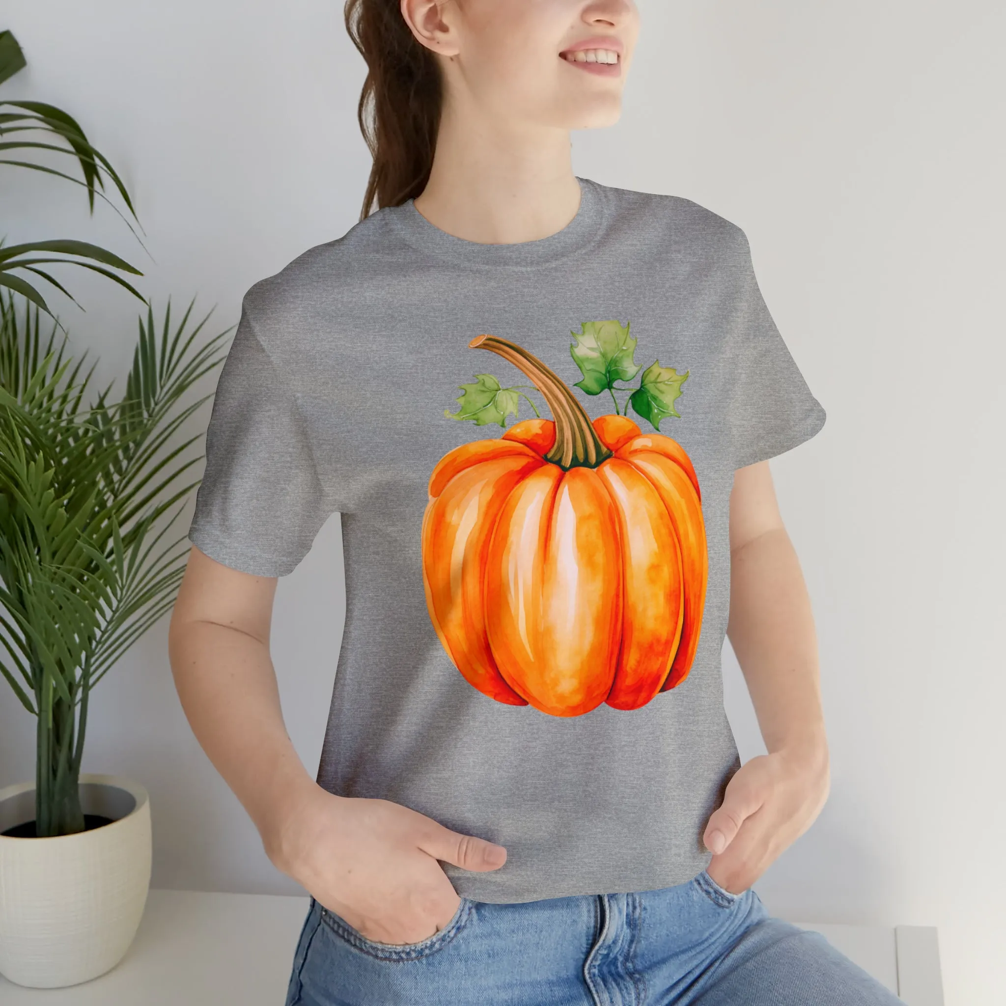 Orange Fall Pumpkin T-Shirt | Fall Thanksgiving Tee |  Bella Canvas 3001 Unisex |  Watercolor Pumpkin Short Sleeve Tshirt