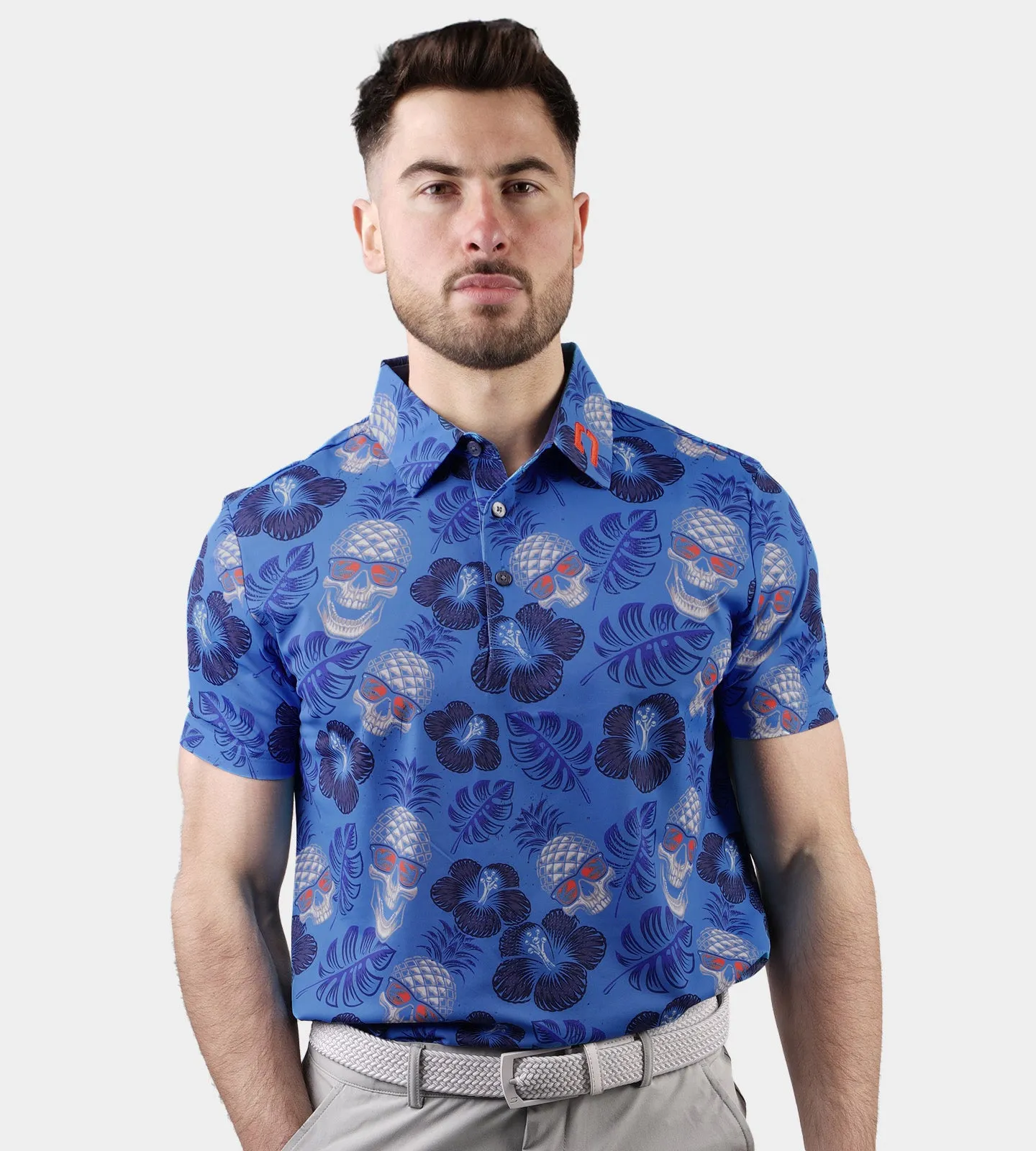PINEAPPLE SKULLZ POLO - BLUE / ORANGE