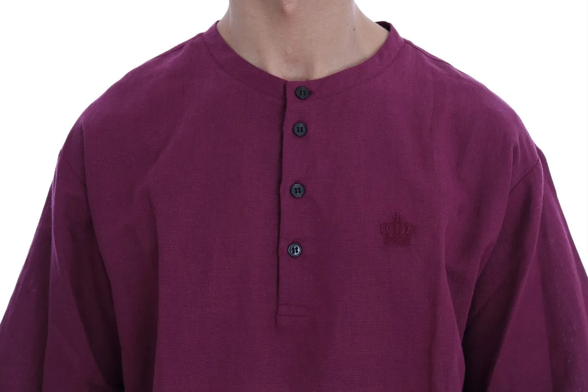 Pink Linen Cotton Oversize Crewneck T-Shirt