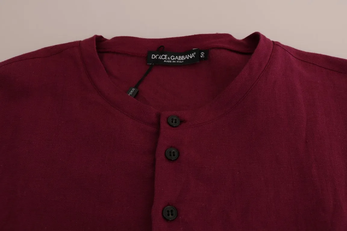 Pink Linen Cotton Oversize Crewneck T-Shirt