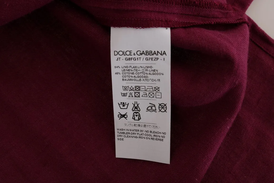 Pink Linen Cotton Oversize Crewneck T-Shirt