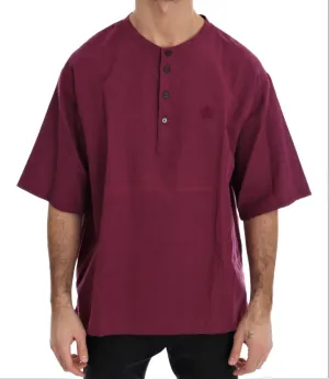 Pink Linen Cotton Oversize Crewneck T-Shirt