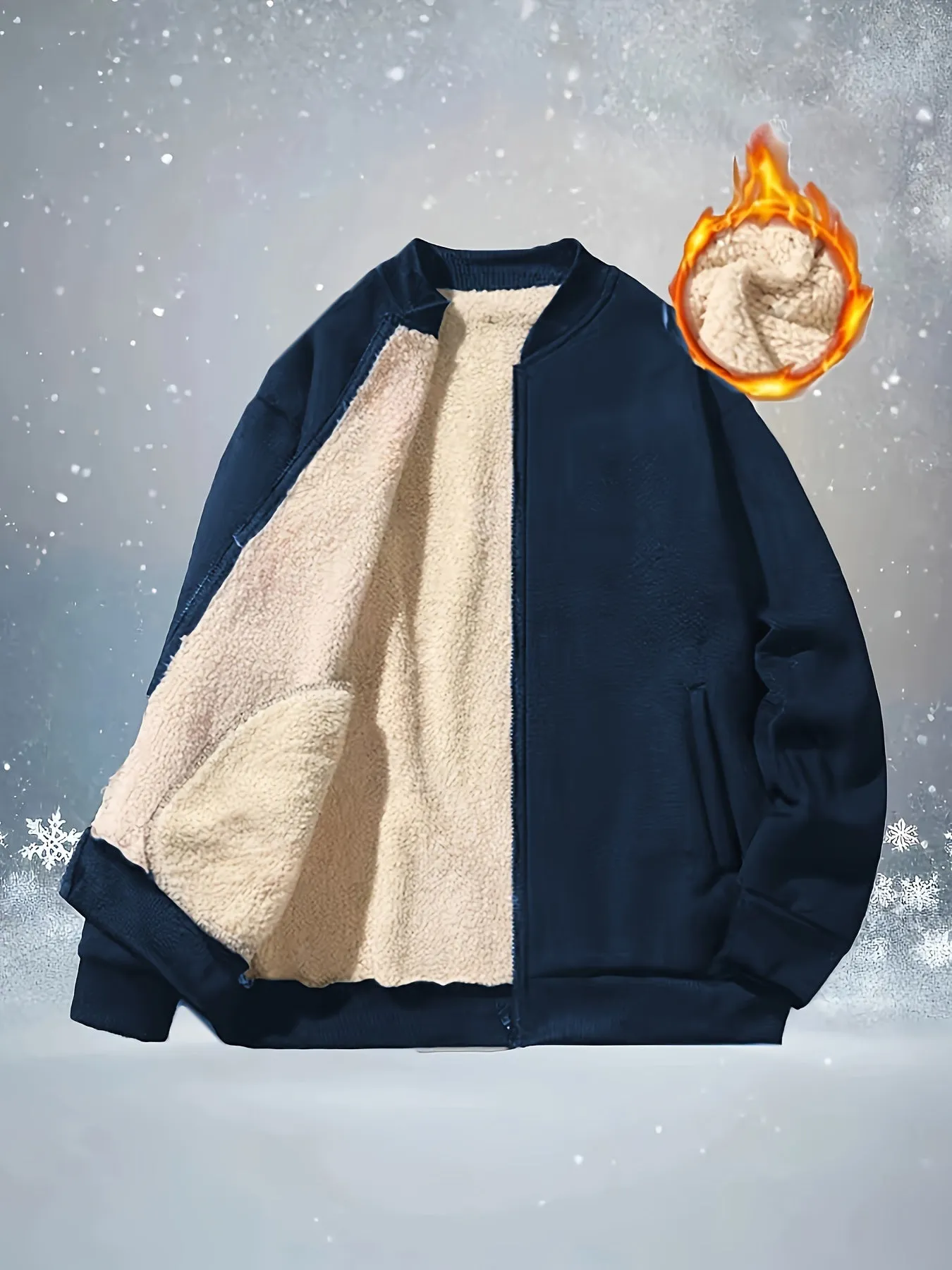 Plus Size Teddy Fleece Baseball Jacket - Soft, Cozy, and Stretchy Knit Fabric with Stand Collar, Solid Color, Pockets, and All-Season Wear - Regular Fit, 100% Polyester, Sports & Casual Style